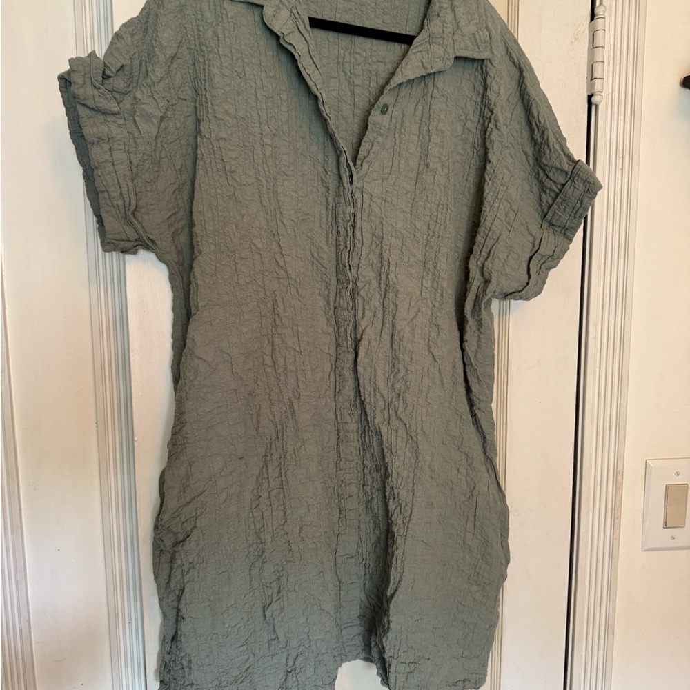 Abercrombie & Fitch Sage Green Textured Shirt Dress